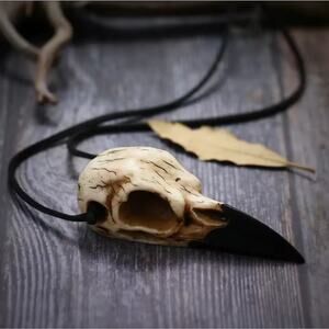 Faux Raven Crow Skull Necklace
